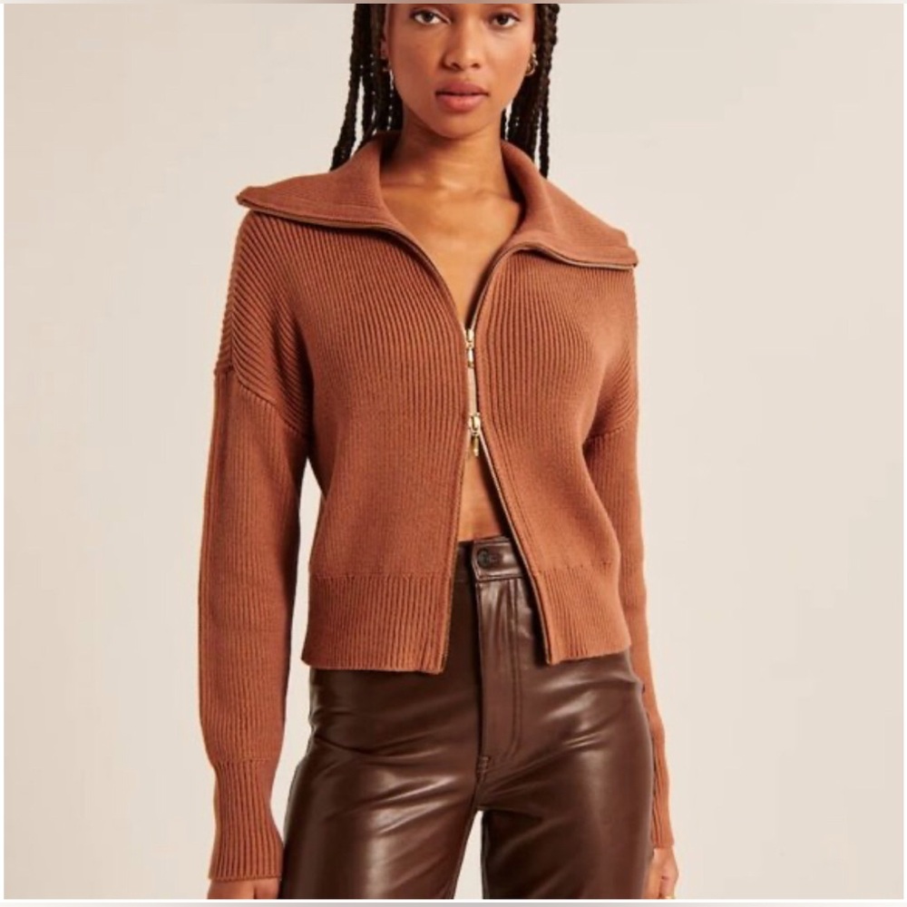 Abercrombie & Fitch - Double Zip Ribbed Cardigan Brown - Size Small